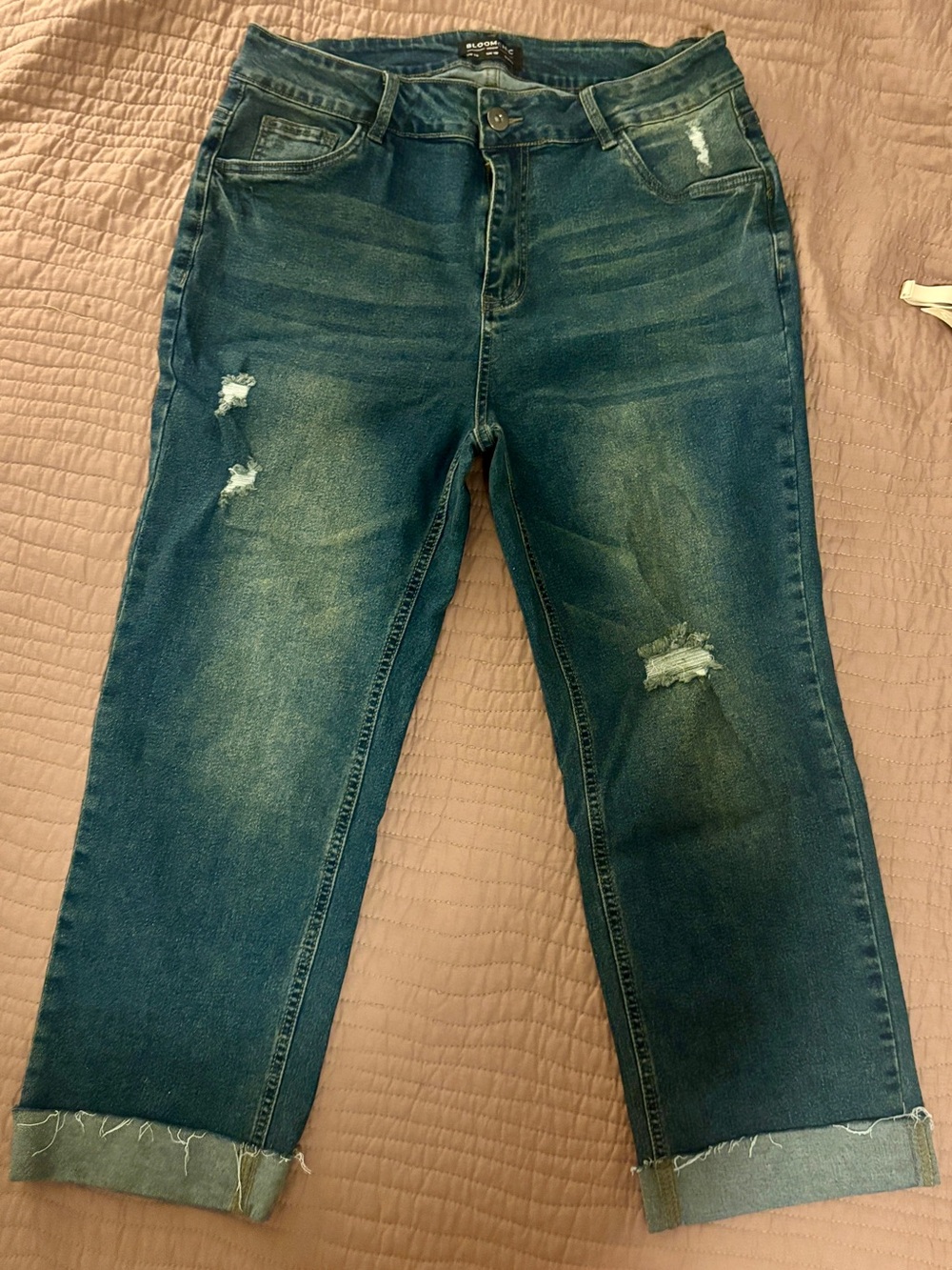 BloomChic Distressed Dark Blue Cropped Jeans